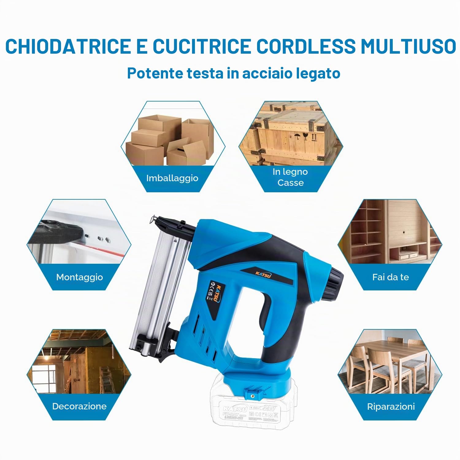 KATSU FIT-BAT Sparachiodi a Batteria 21V Pistola Graffatrice a Batteria, Chiodatrice per Carpenteria e Lavorazione del Legno (Batteria Non Inclusa) 102433