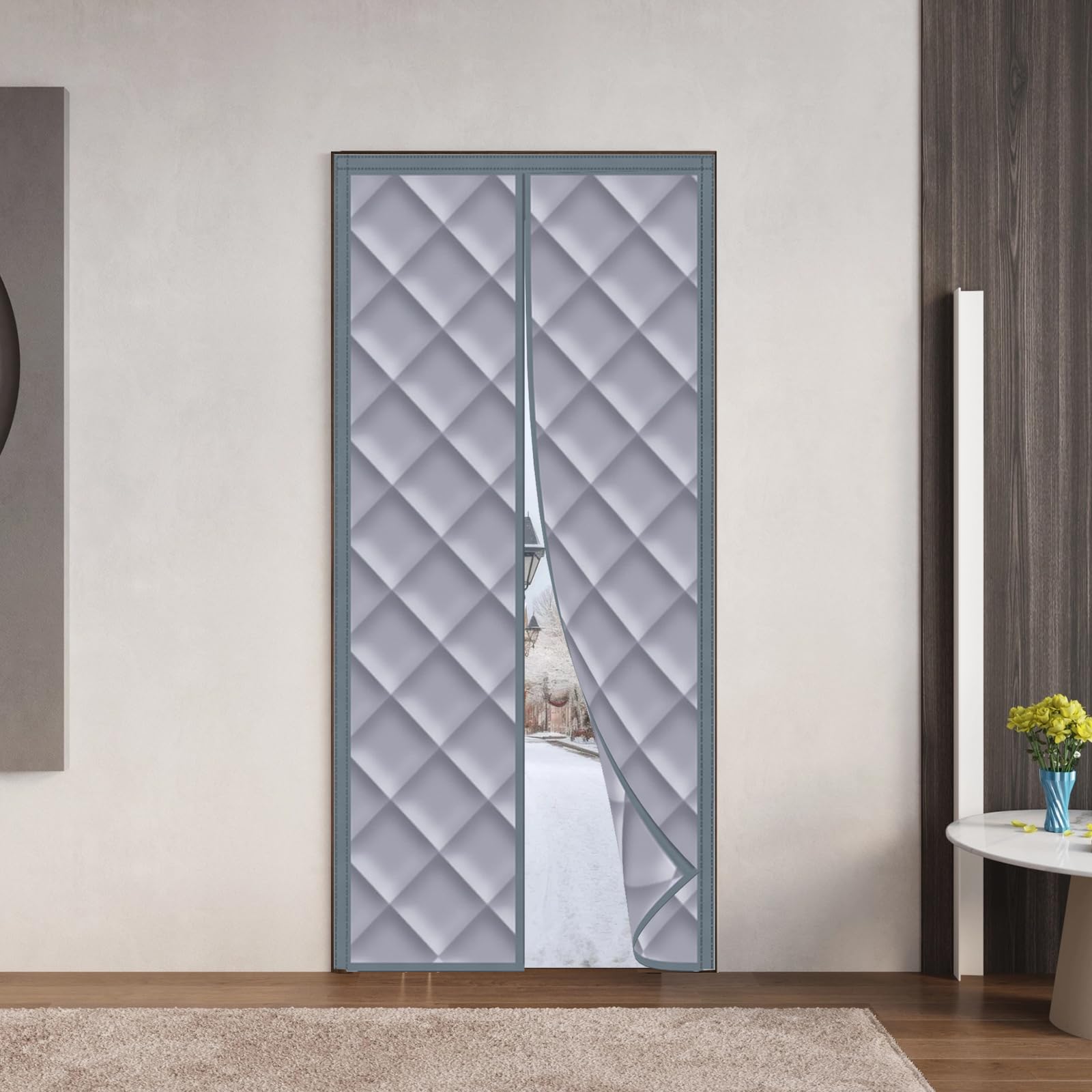 Tenda magnetica termoisolante per porta, in cotone ispessito, calda e antivento, isolante in inverno, calda in inverno e fredda in estate (80 x 220 cm)
