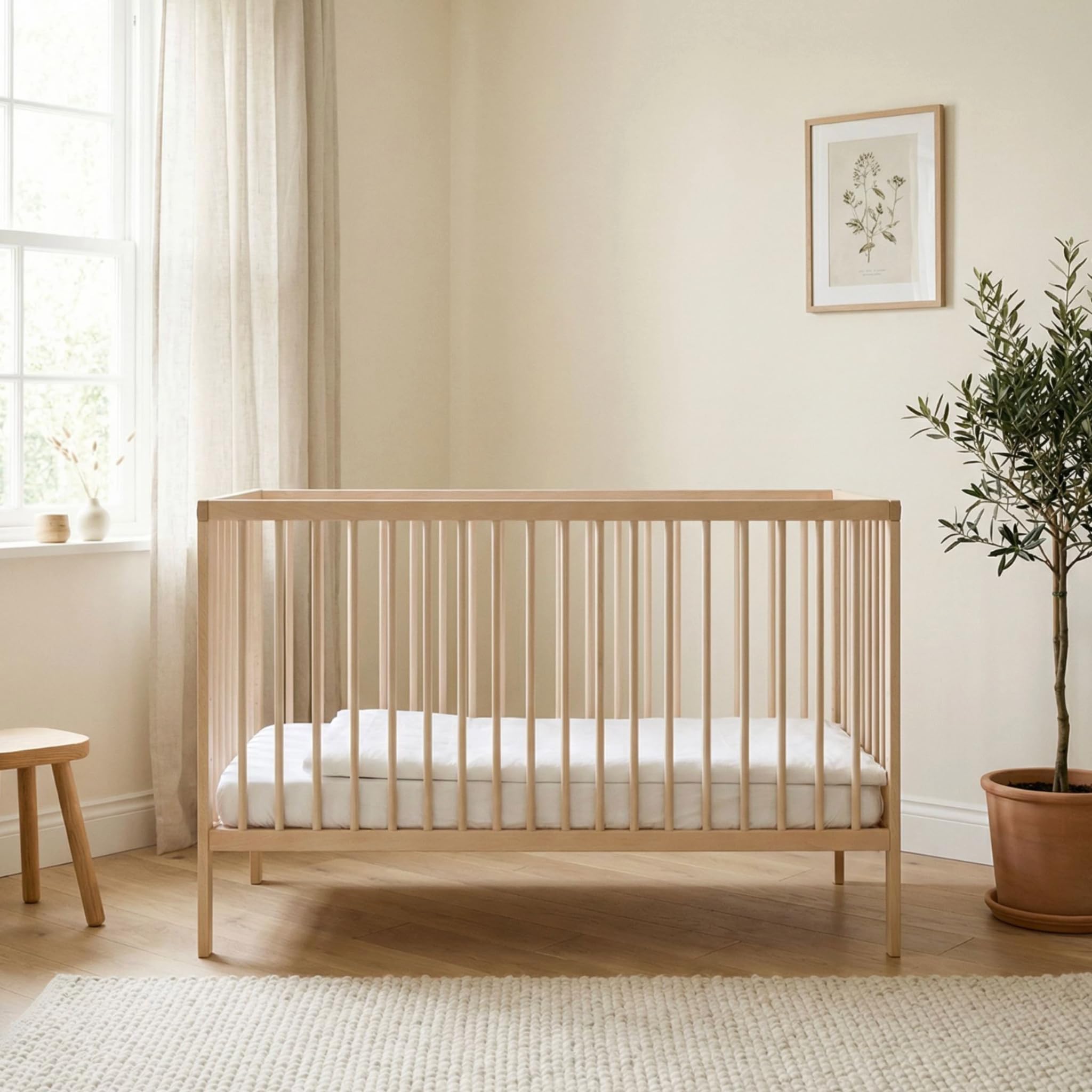 Mokee Mini Cot Bed Natural Cot - Space Saving Wooden Crib with