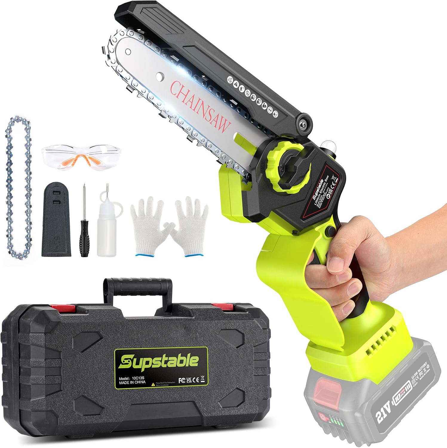 Mini motosierra de 6" sin escobillas, motosierra manual de aleación endurecida (sin batería) 1 Mini motosierra de 6 pulgadas, motor sin escobillas, motosierra manual con cadenas de aleación endurecida para podar y cortar madera (sin batería)