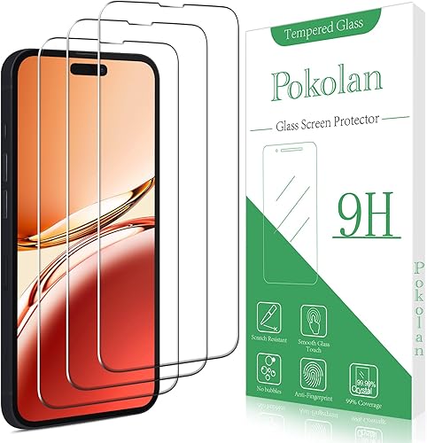Pokolan Paquete de 3 Protector de pantalla para iPhone 14 Pro vidrio templado, compatible con isla dinámica, protección de sensor, dureza 9H,