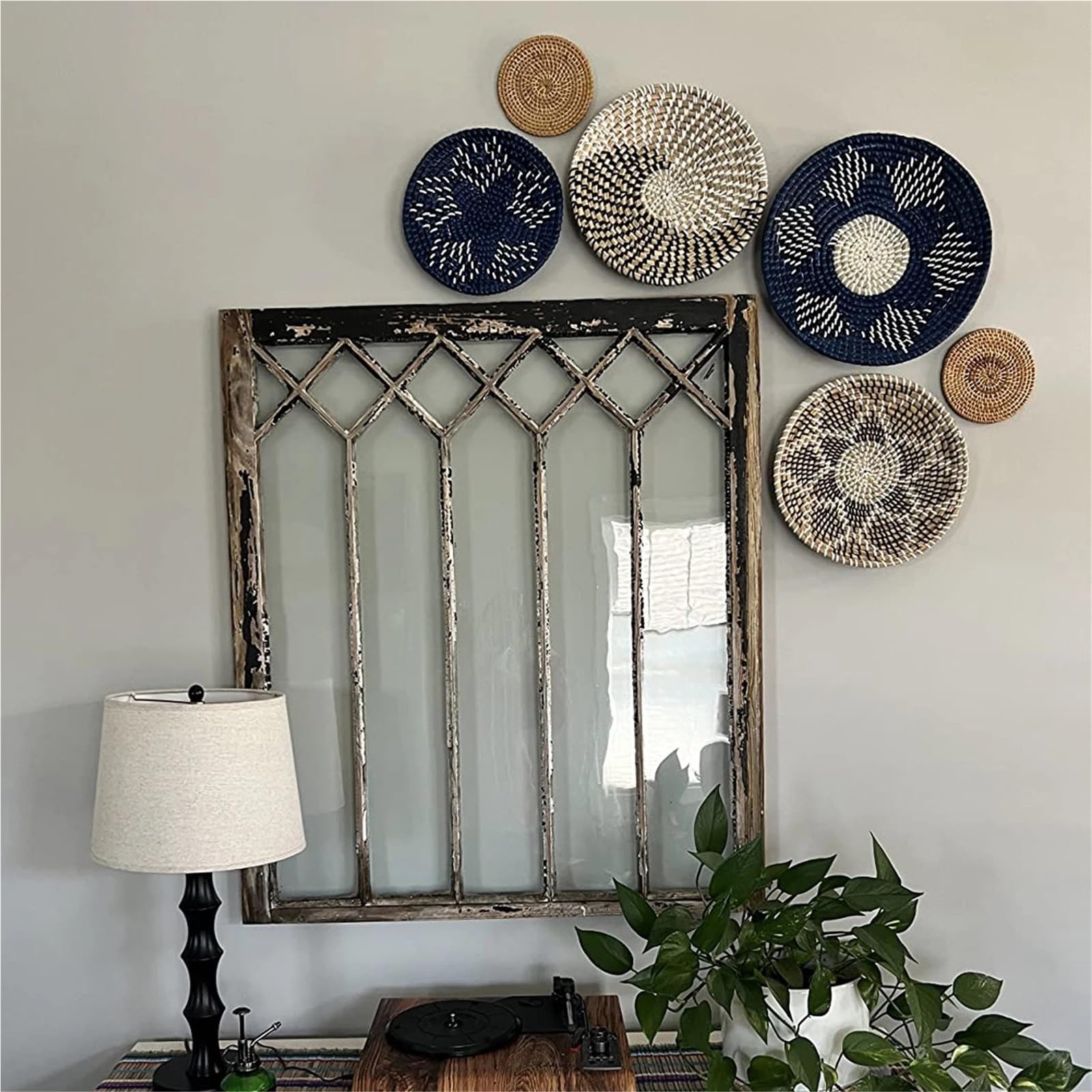 Betthusse aus Baumwolle 9PCS Wanddekoration Rattan Wanddekoration Korbgeflecht Wanddekoration Hängender Wandkorb Korbgeflecht Wandtablett for Wohnzimmer