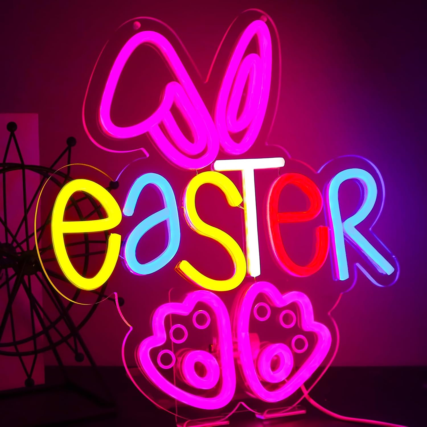 Easter Rabbit Neon Sign for Wall Decor,Dimmable USB Powered Neon Lights for Children's Room Decoration, Easter Gifts, Birthday Parties Gift 12.2 * 12.9Inch