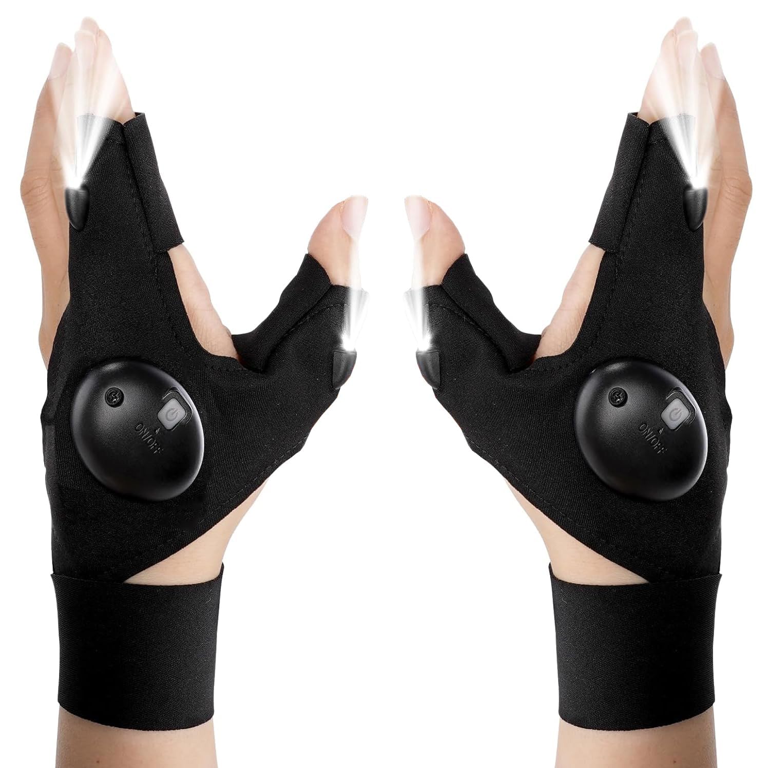 JBPV "LED Flashlight Gloves - Fingerless Outdoor Gloves with Built-in LED Lights for Fishing, Nighttime Activities, and Hands-Free Illumination (Pack of 2)