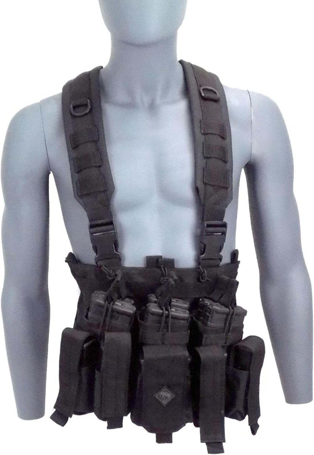 Modular Chest Rig, Black, Holds Six Rifle and Six Pistol Magazines, Integrated MOLLE Webbing, Highly Configurable Load-Bearing System
