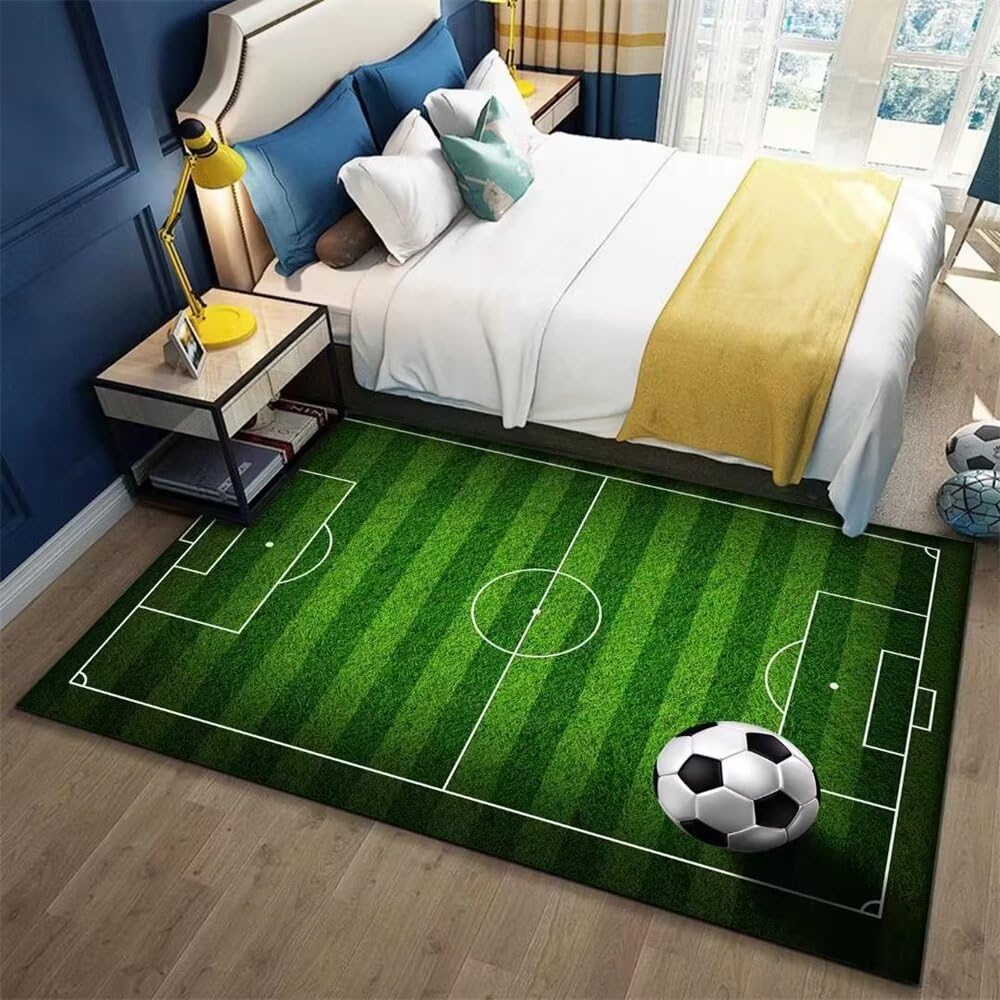 Tapis chambre bébé garçon football vert accessoire de sol et gym pour éveil enfant 50x70cm