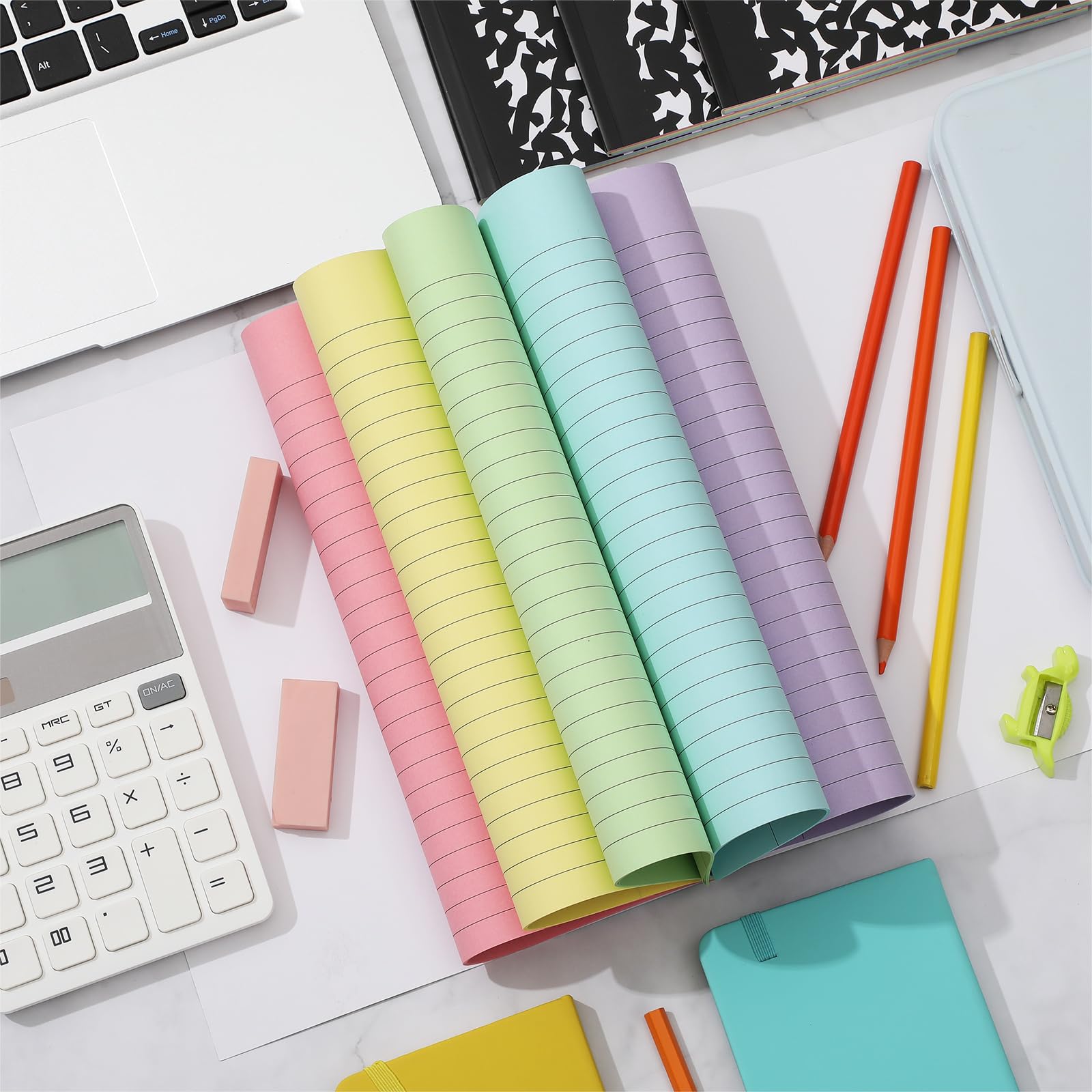 Henoyso 6 Pcs 120 Pages Colored Paper Notebooks 9.75" x 7.5" Bright Colors Lined Paper Notebook Wide Ruled Marble Notebooks Journals Bulk for Office School Supplies(Black Cover): Black Cover Bright Colors 6