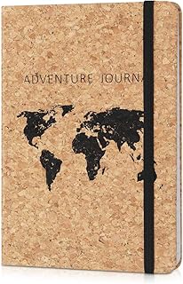 Navaris Quaderno con Copertina in Sughero - Taccuino a Righe con Segnalibro e Banda Elastica - Paper Note-Book 17,8x12,8x1,5cm - Design Planisfero