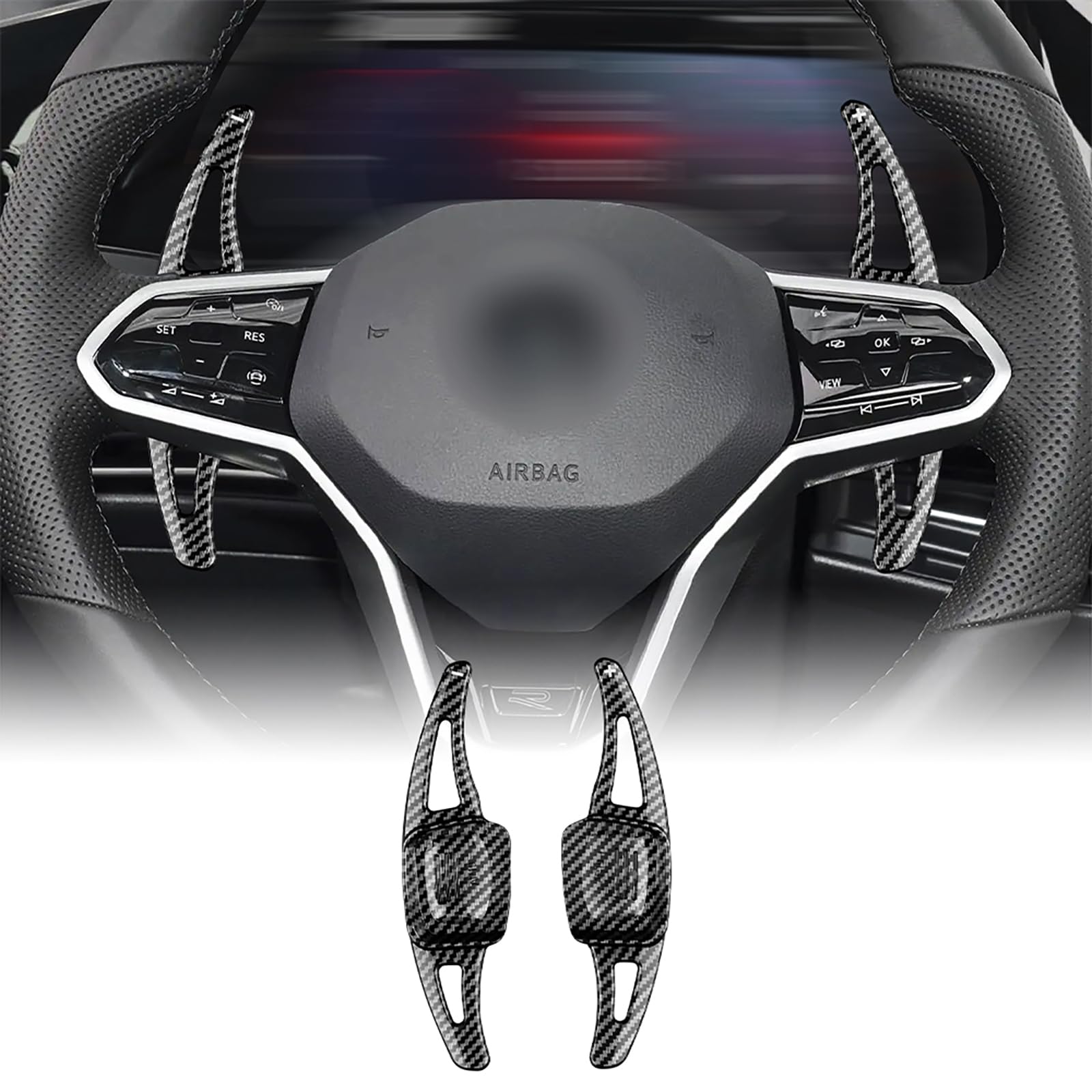 KUNGKIC ABS Volante Paddle Shift Estensioni Per VW Volkswagen Golf 8 MK8 2020 2021 2022 Accessori Decorazione Interno 2 PCS Nero Fibra Di Carbonio Pattern