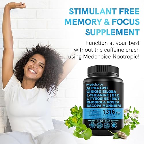 Miniatura 7 de MEDCHOICE Paquete de suplemento de cúrcuma y jengibre (240 unidades) y cerebro nootrópico (120 unidades)  Dúo de bienestar para articulaciones,