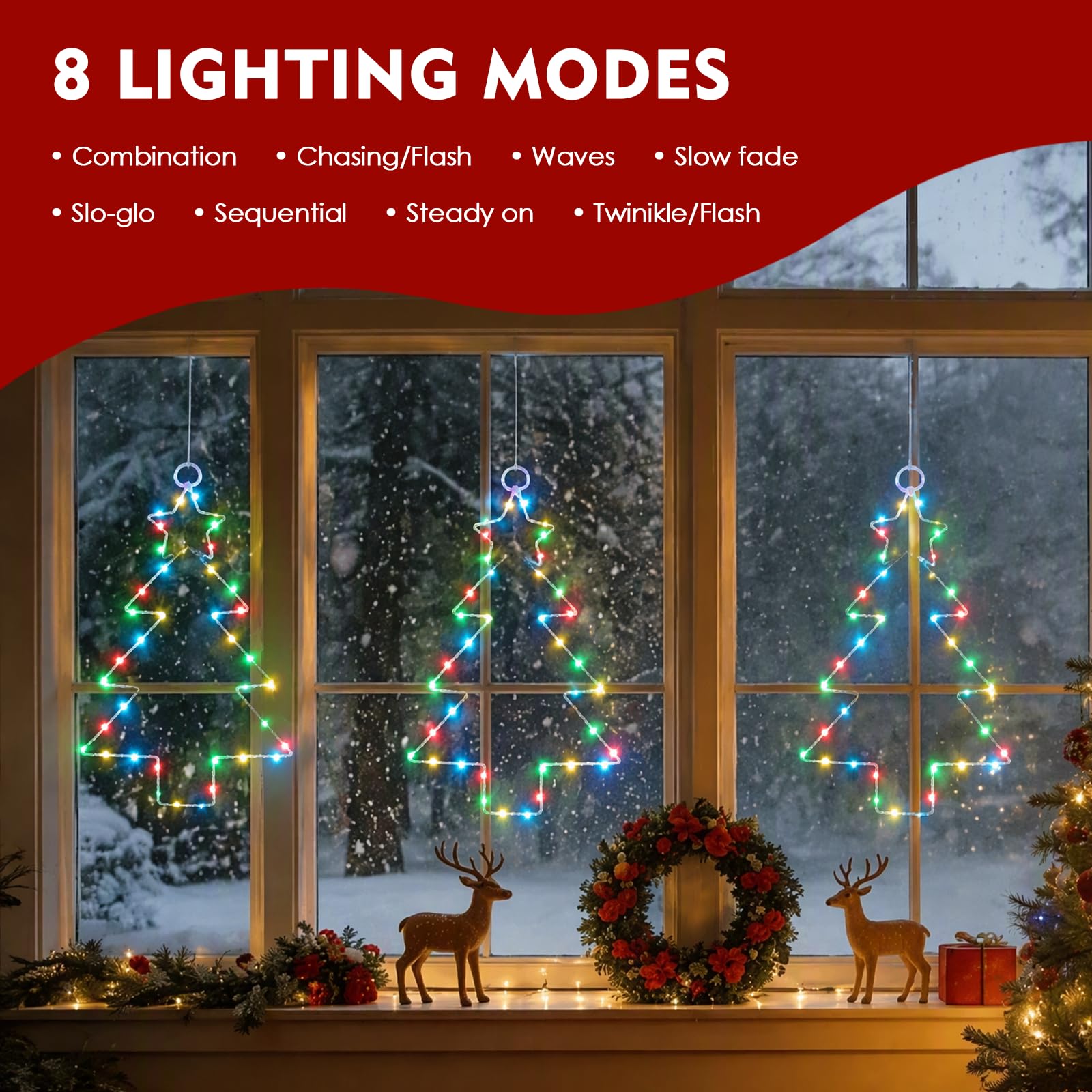 3 Stück Weihnachtsdeko Fenster Beleuchtet,LED Fensterdeko Weihnachten mit 120 LEDs,Weihnachtsbeleuchtung Fenster mit Timer & Fernbedienung,8 Modi,Fen-ster Licht Weihnachten für Innen Außen,Farbiges