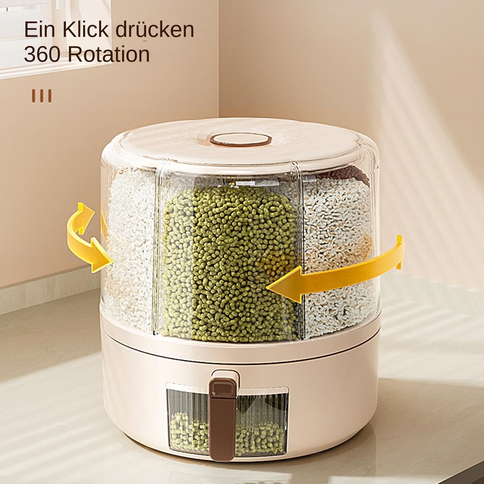 Dispenser di cereali da cucina, contenitore rimovibile per | alimenti secchi, soluzione ermetica, 23 x 26 x 26 x 24 cm, rotazione a 360 gradi, organizzazione per uso in cucina