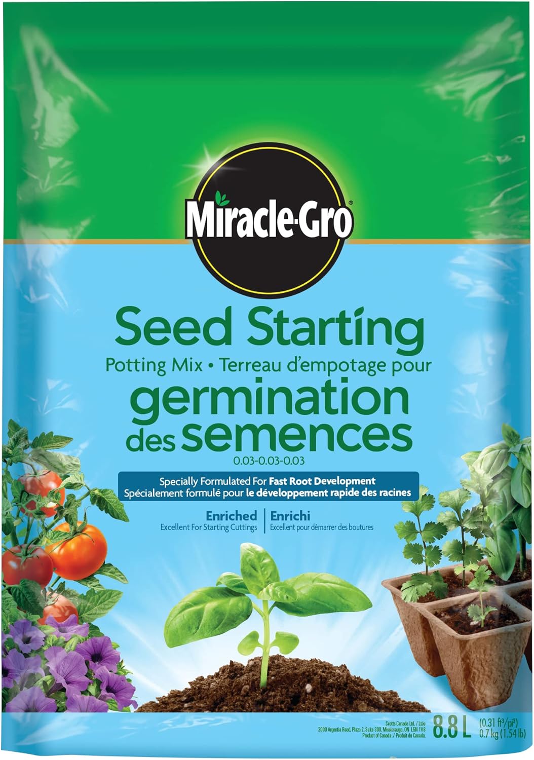 Miracle-Gro Seed Starting Potting Mix 8.8L | Fast Root Development for Seeds & Cuttings | Feeds Instantly for Quick Growth