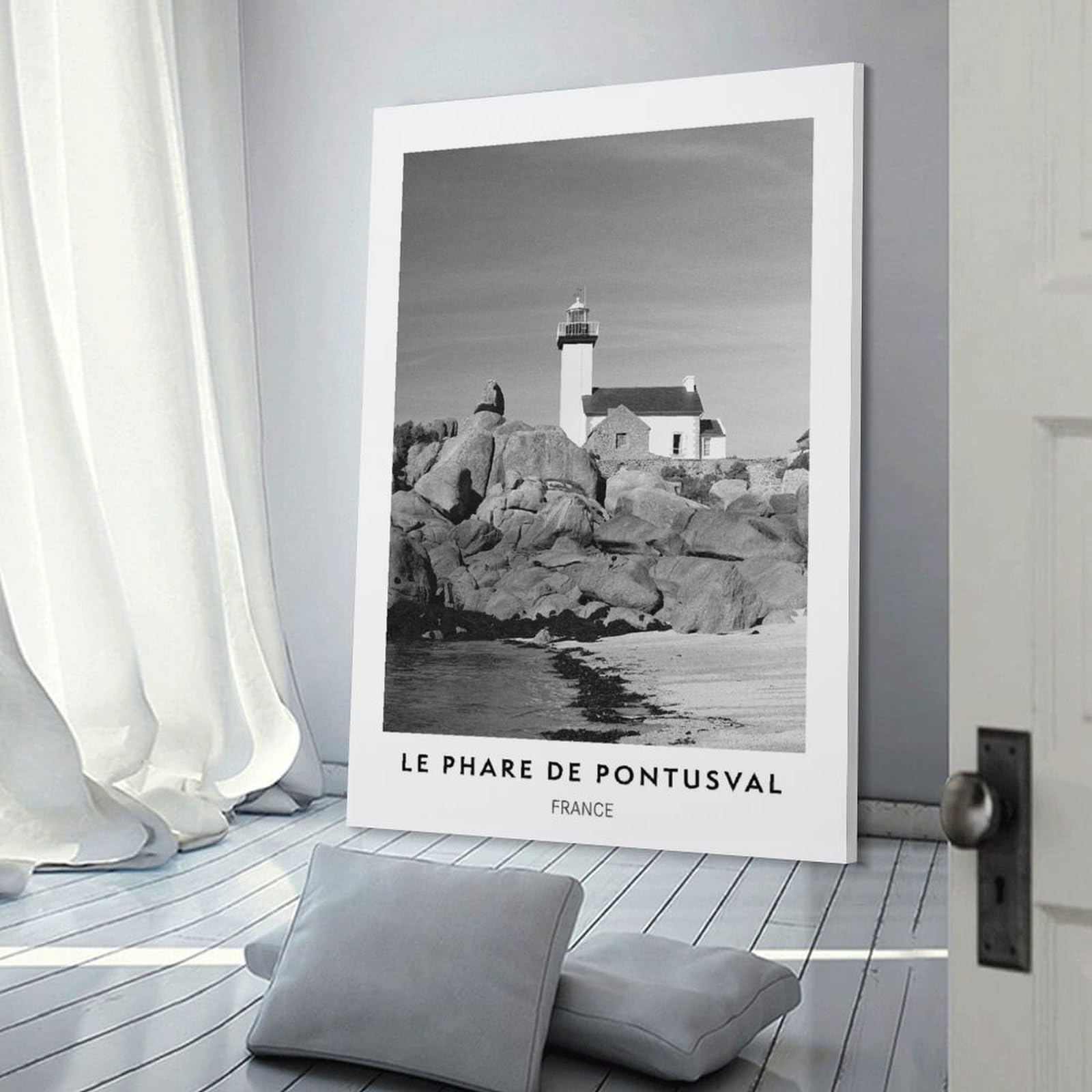 Junmoney Hanging Wall Art Lighthouse on Rocky Coast, 20x30inch(50x75cm), for Wall Displays, Bedrooms Or Room Updates, Wall Decor Suited to Curated Displays