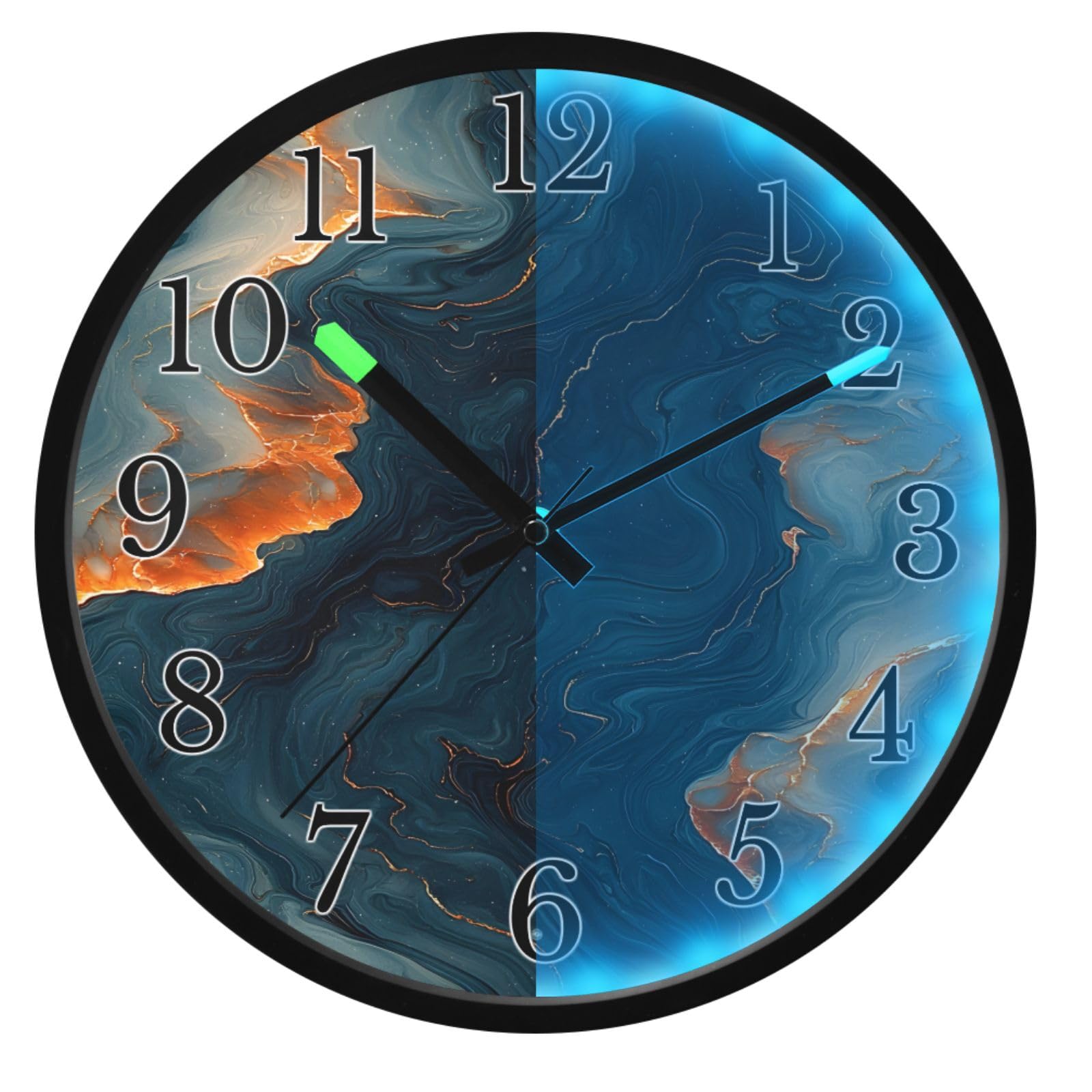 Horloge murale à piles silencieuse lumineuse marbre bleu et or 30cm