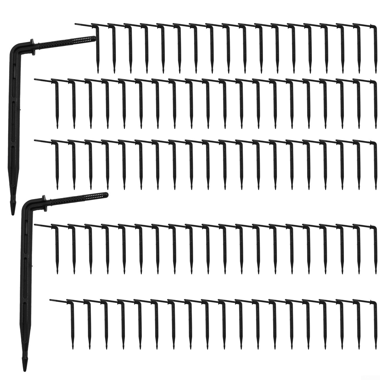 FUANA 100Pcs 3mm Bend Arrow Drip Irrigation Emitters, Black Plastic Dripper Sprinkler for Garden Watering, Lawn Potted Plant Hose System(100Pcs)