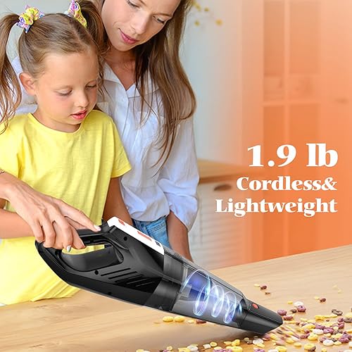 Miniatura 4 de Hihhy Aspiradora de mano inalámbrica, aspiradora portátil inalámbrica, 9000 pa, pequeña aspiradora inalámbrica recargable con 9 filtros y cable