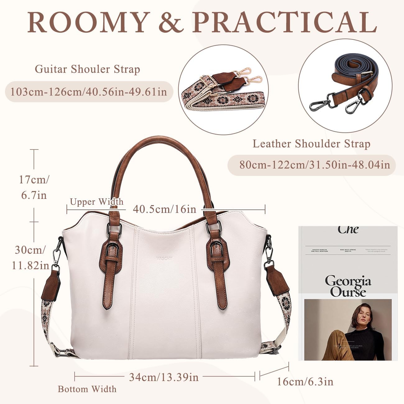 VASCHY Hobo Bags for Women, Vegan Leather Top Handle Satchel Shoulder Purse Handbag Purse with Crossbody Guitar Strap - Image 2