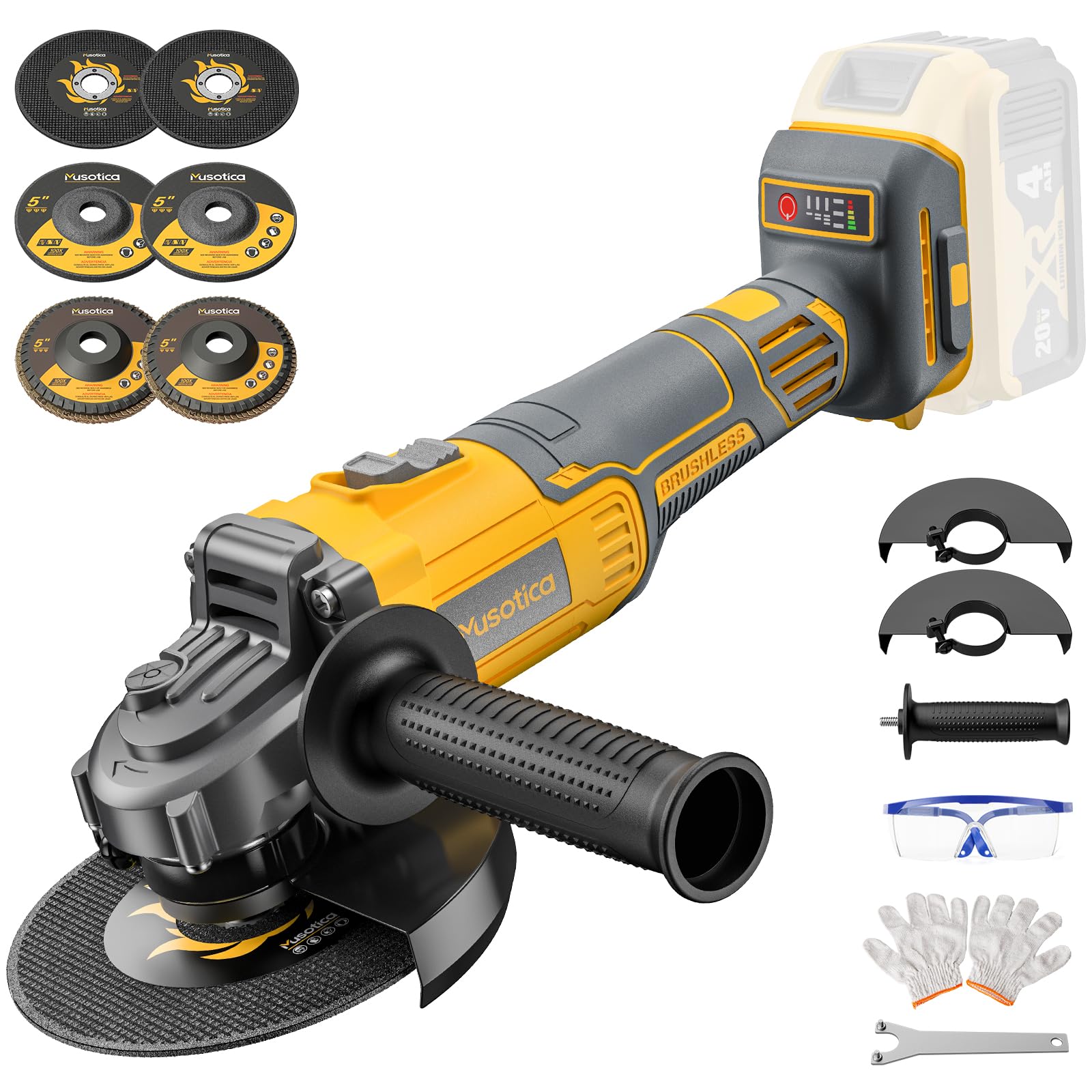Angle Grinder Cordless for Dewalt 20V Max Battery, Brushless, 4 1/2" Cordless Grinder, Va…