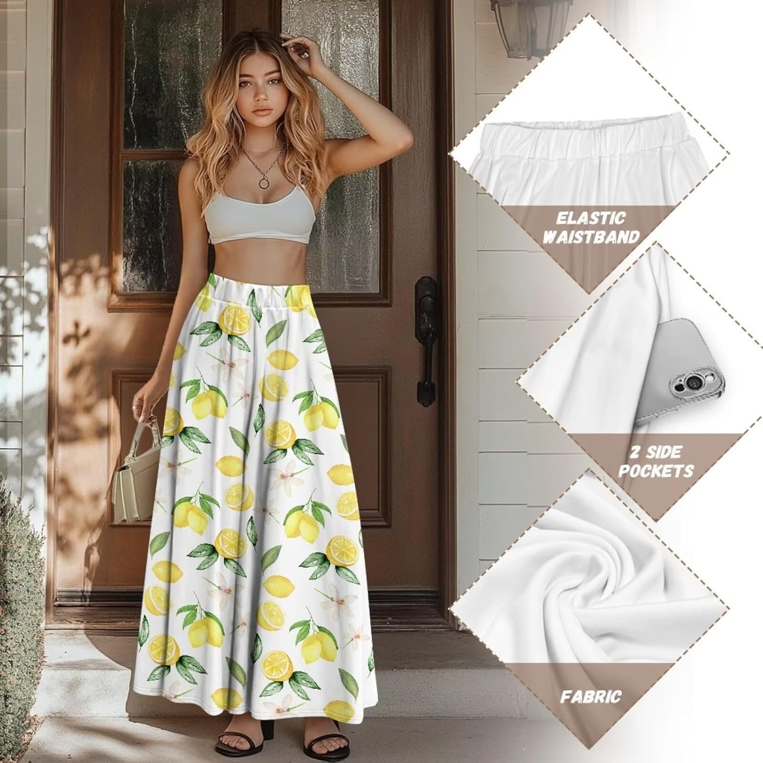 Women's Skirt High Waist Elastic Waist Maxi Skirts A-Line Flowy Long Skirts for Beach Party Holiday - Image 6