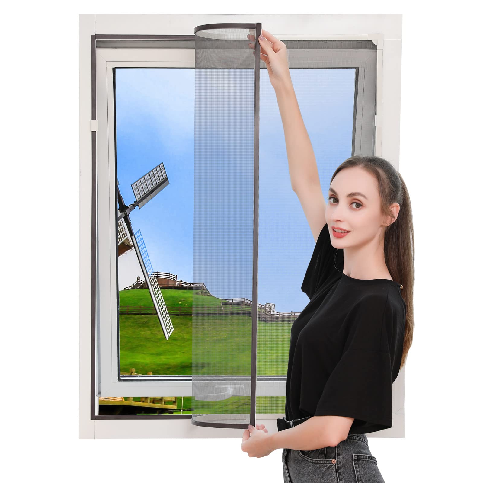 JOOFAN DIY Insect Screen Magnetic Window, Max 142 x 89 cm, Magnetic Frame for Fly Screen, Window, Mosquito Screen, Washable, Black Net, No Punching Required — image 1