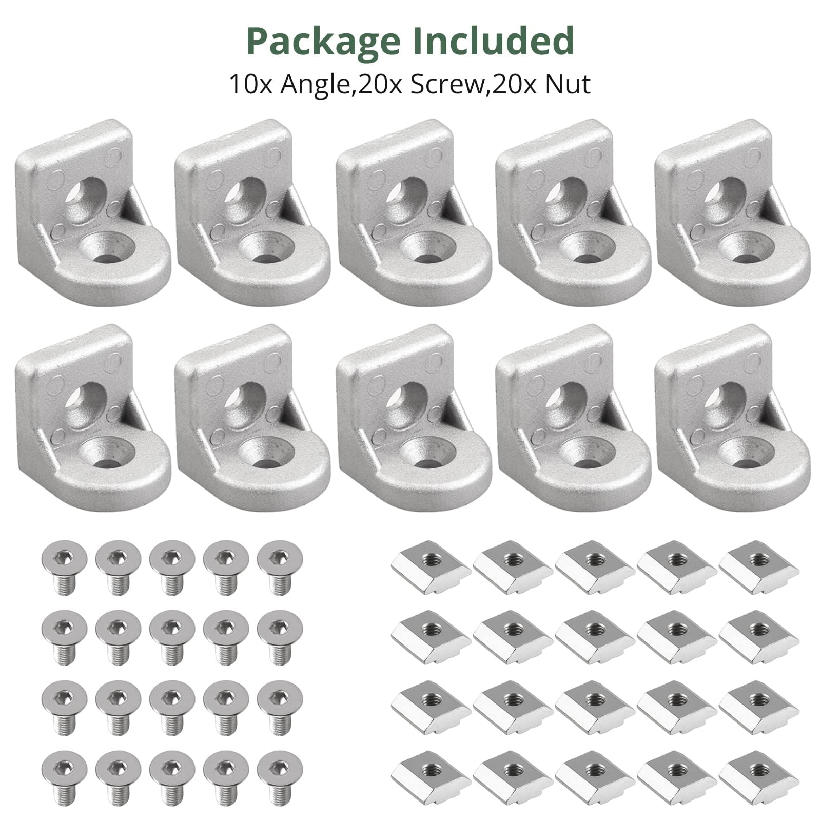 EYPINS 10 kątowników kątowych 30 x 30 x 30 mm 3030 mm do profilu rowkowego 8 mm 20 nakrętek 20 śrub mocujących M6 x 14 mm wspornik aluminiowy