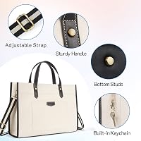 Missnine Elegáns 15,6 Hüvelykes Laptop Táska - Vászon Notebook Táska Munkához, Oktatáshoz és Utazáshoz - Fekete-Bézs Női Hordtáska 6