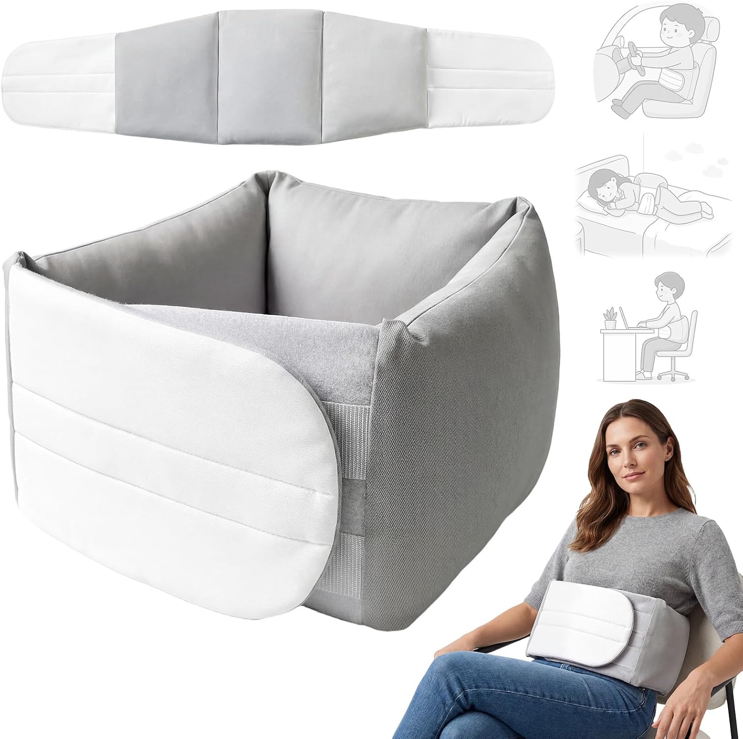 Lumbar Support Pillow, Lumbar Cushion for Sleeping, Night Align Support Pillow, 360°Wrap Around Ergonomic Design & Breathable Ice Cotton Fabric, Relief Lower Back & Sciatic Nerve Pain