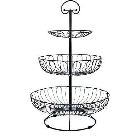 Alzata Per Frutta 3 Piani - Cesto Organizer Da Cucina, Nero, 30x30x47 Cm - Foto 3