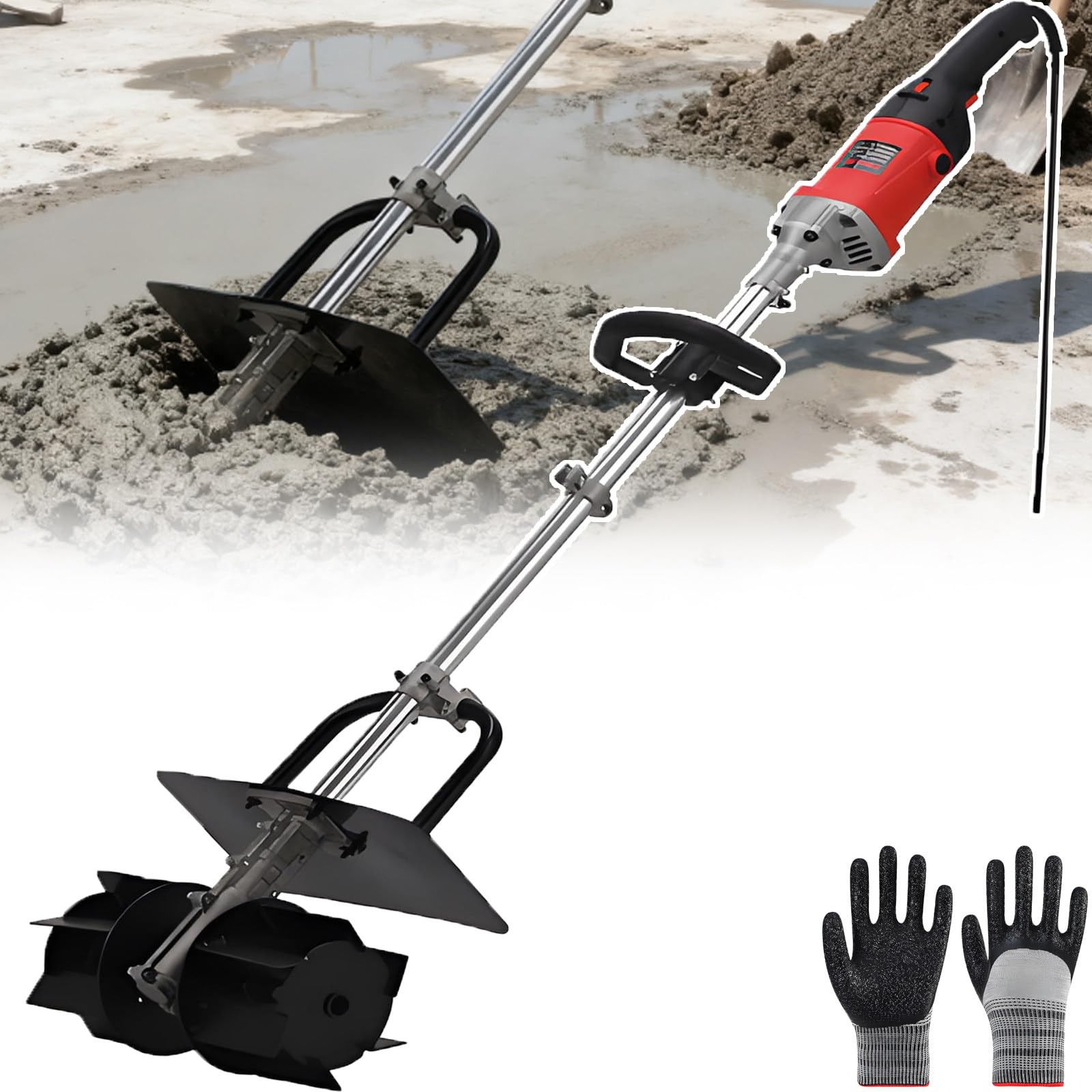 Bétonnière Électrique Professionnelle Avec Tuyau D'arrosage De 10 M - Bétonnière Portative 1700 W, Largeur 32 Cm, Protection Contre La Surchauffe, Pour Un Mélange En Continu MotorOilType