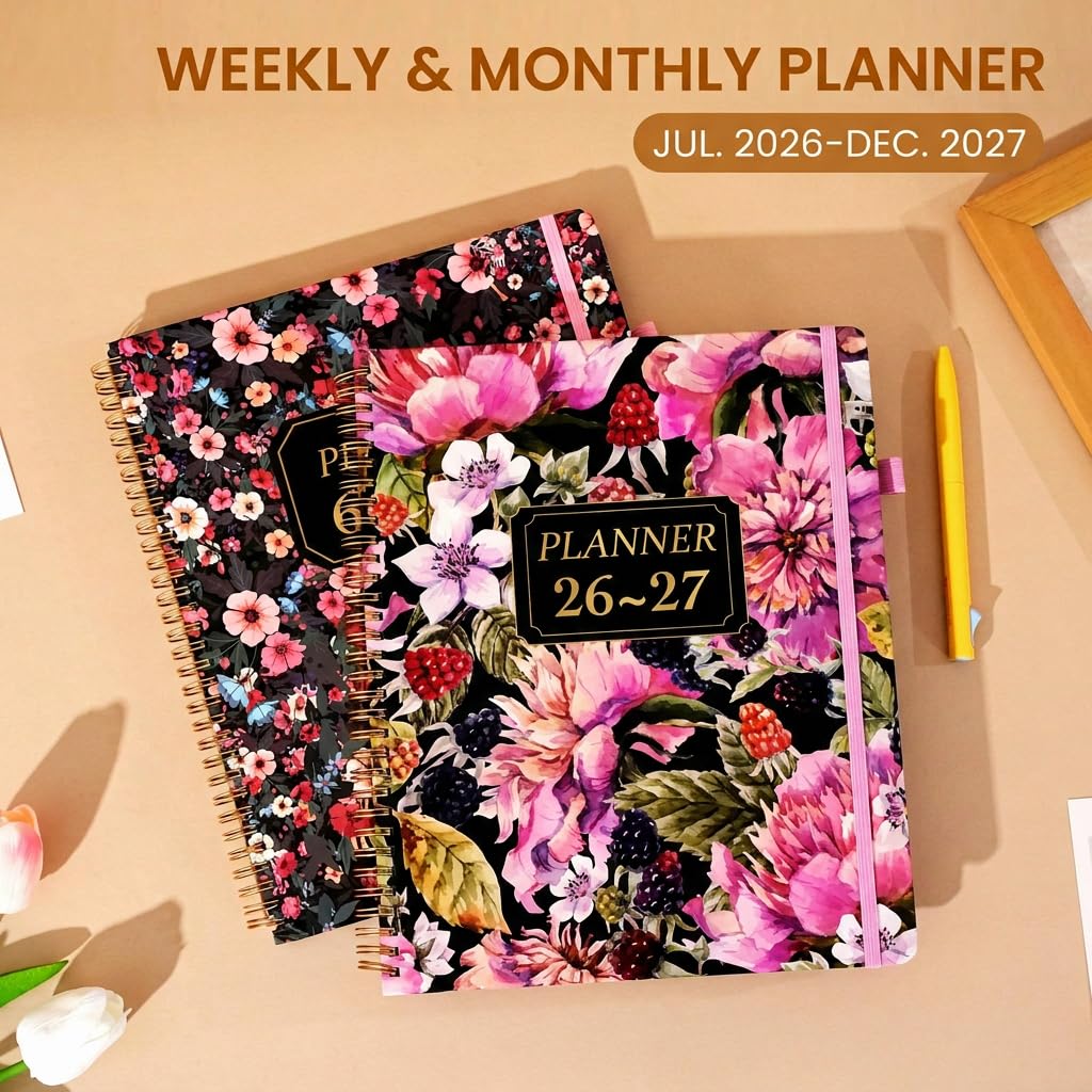 Planner 2026-2027 settimanale e mensile 18 mesi calendario giornaliero luglio 2026-dicembre 2027 8,5 x 11 annuale grande agenda con adesivi e linguette per le donne - rosa
