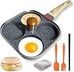 4‑Cup Nonstick Egg Pan Set with Lid – Aluminum Omelette Skillet for Breakfast, Includes Silicone Scraper, Oil Brush, Chopsticks & Cleaning Cloth – Compatible with Gas & Induction Cooktops
