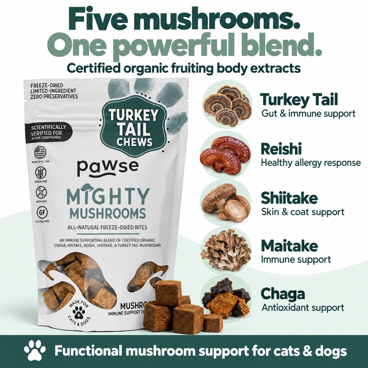 Pawse Turkey Tail Mushroom for Dogs & Cats, Mighty Mushroom Chews, 60 Count — Amazon image 4