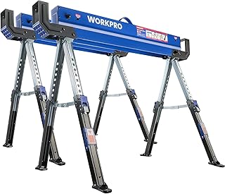 Sponsored Ad - WORKPRO Folding Sawhorse, 2-Pack Adjustable Heavy Duty Saw horse with 2x4 Support Arms, 3000 lbs Load Capac...