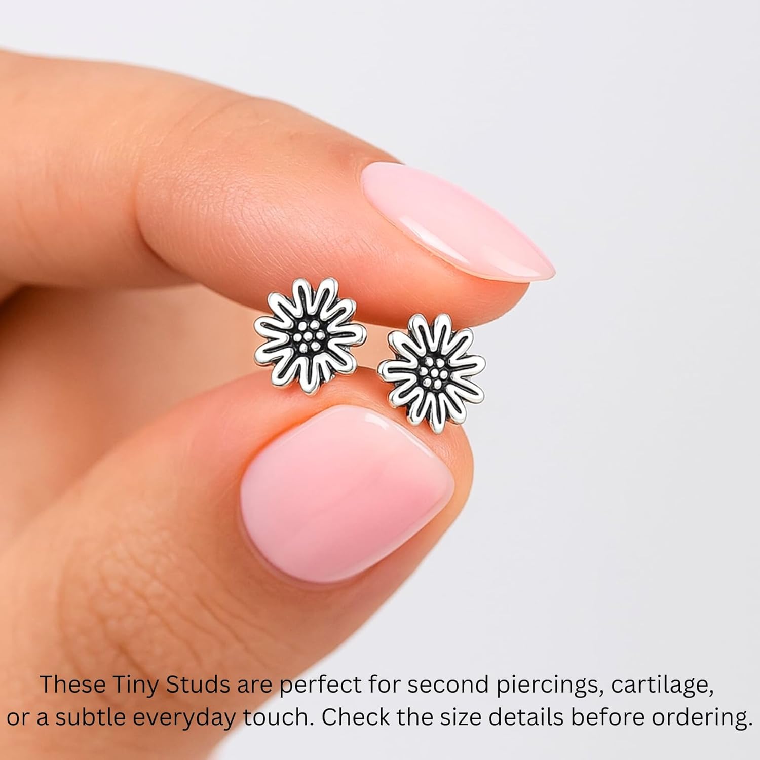Sunflower 925 Sterling Silver Stud Earrings, Very Tiny Minimalist Floral Boho Jewelry - Image 2