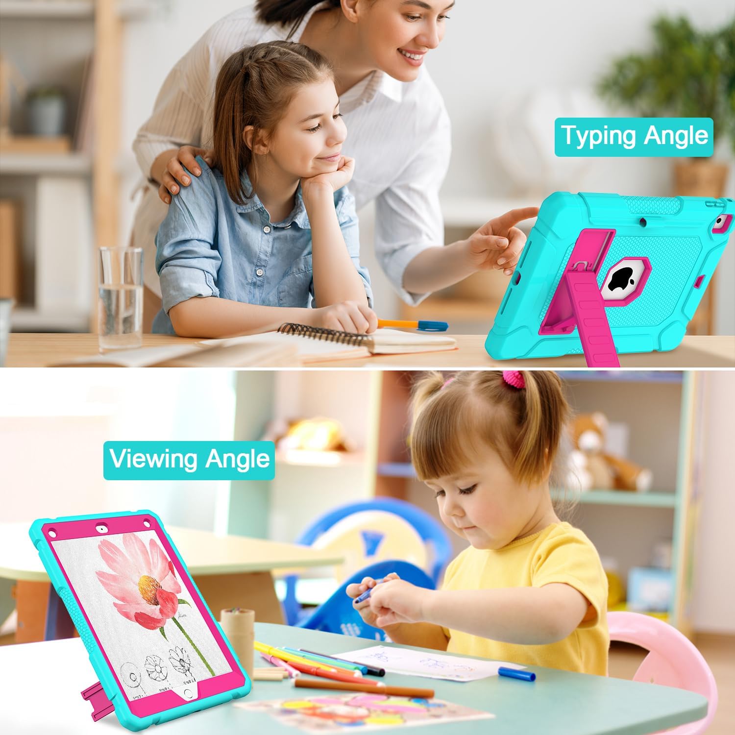 BMOUO Case for iPad 6th 5th Generation (9.7 inch, 2018/2017), Shockproof Protective iPad 9.7 Case with Built-in Stand/Pencil Holder for iPad 6th/5th Gen, Air 2, Turquoise