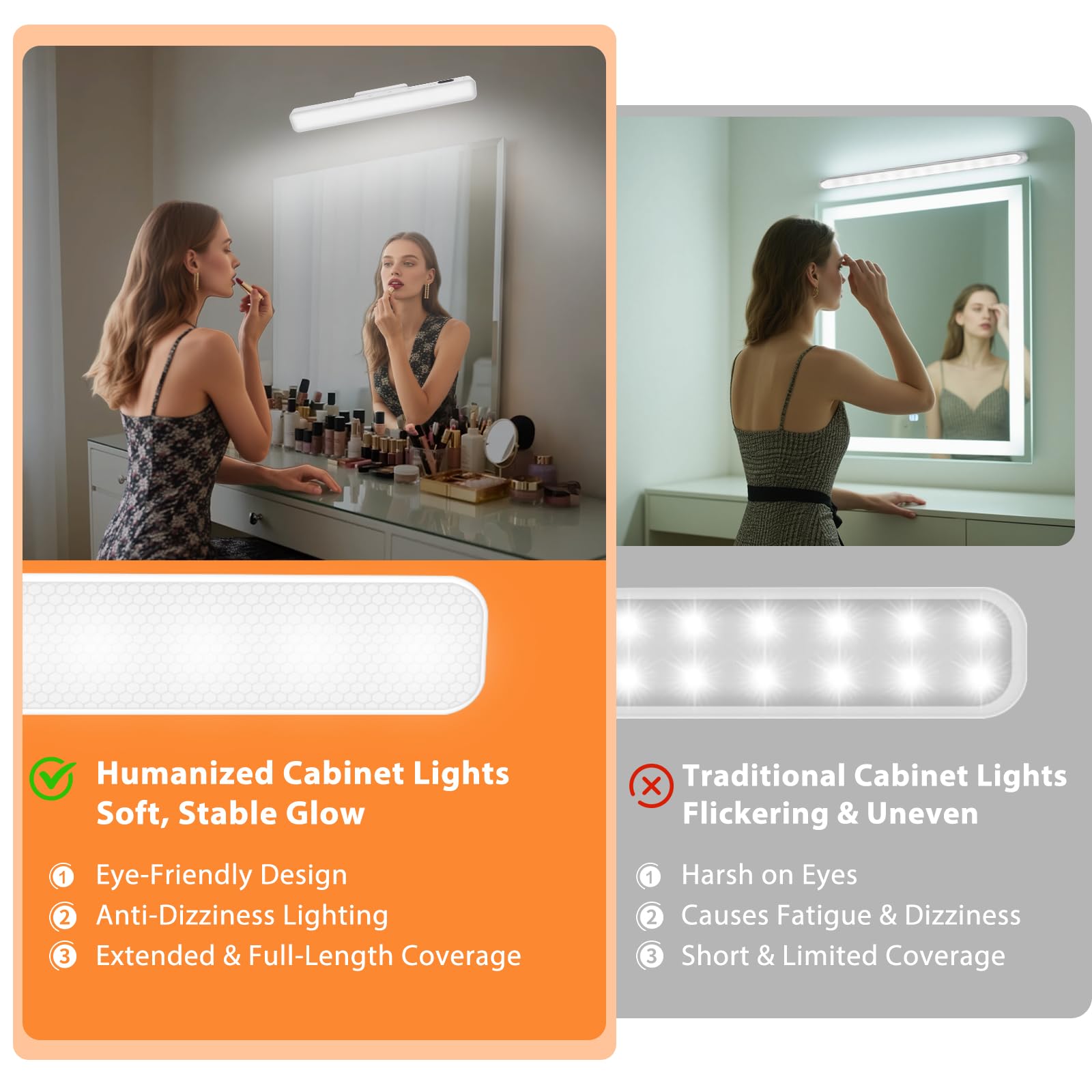 2 sztuki lamp podszafkowych LED z akumulatorem LED, oświetlenie szafki pod umywalkę, z pilotem zdalnego sterowania, 5 temperatur barwowych, dotykowe, ściemniane, bezprzewodowe, do lustra, biur