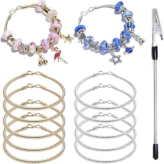Exway 10 Pcs Snake Charm Bracelet Chain 6.5 Inch Gold and Silver Charm Bracelet Kit Snake Chain Bracelets Chain for Christmas DIY Women Jewelry Making Gifts