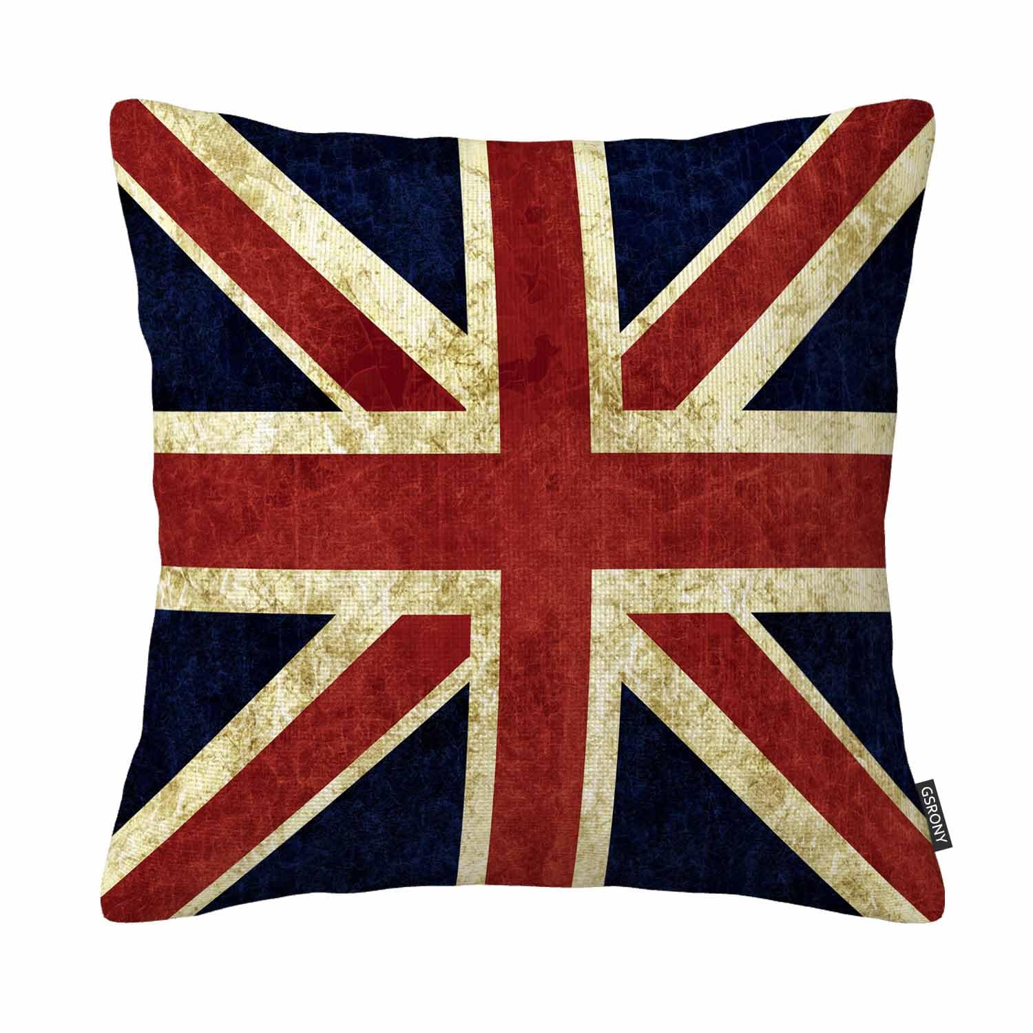Gsrony Teal Vintage Uk Britain England Flag Decorative Pillowcase Zippered Throw Pillow Cover 18X18 Inch (Twin Sides)