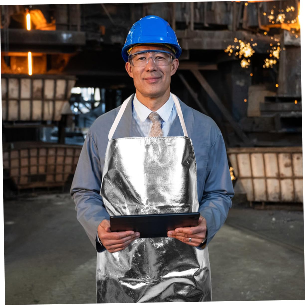 Hitzebeständige Aluminiumschürze mit Feuerfestem Schutz Reflektierende Aluminiumfolie Verstellbare Passform für Metallverarbeitung Glasherstellung und Industriellen Arbeitsschutz