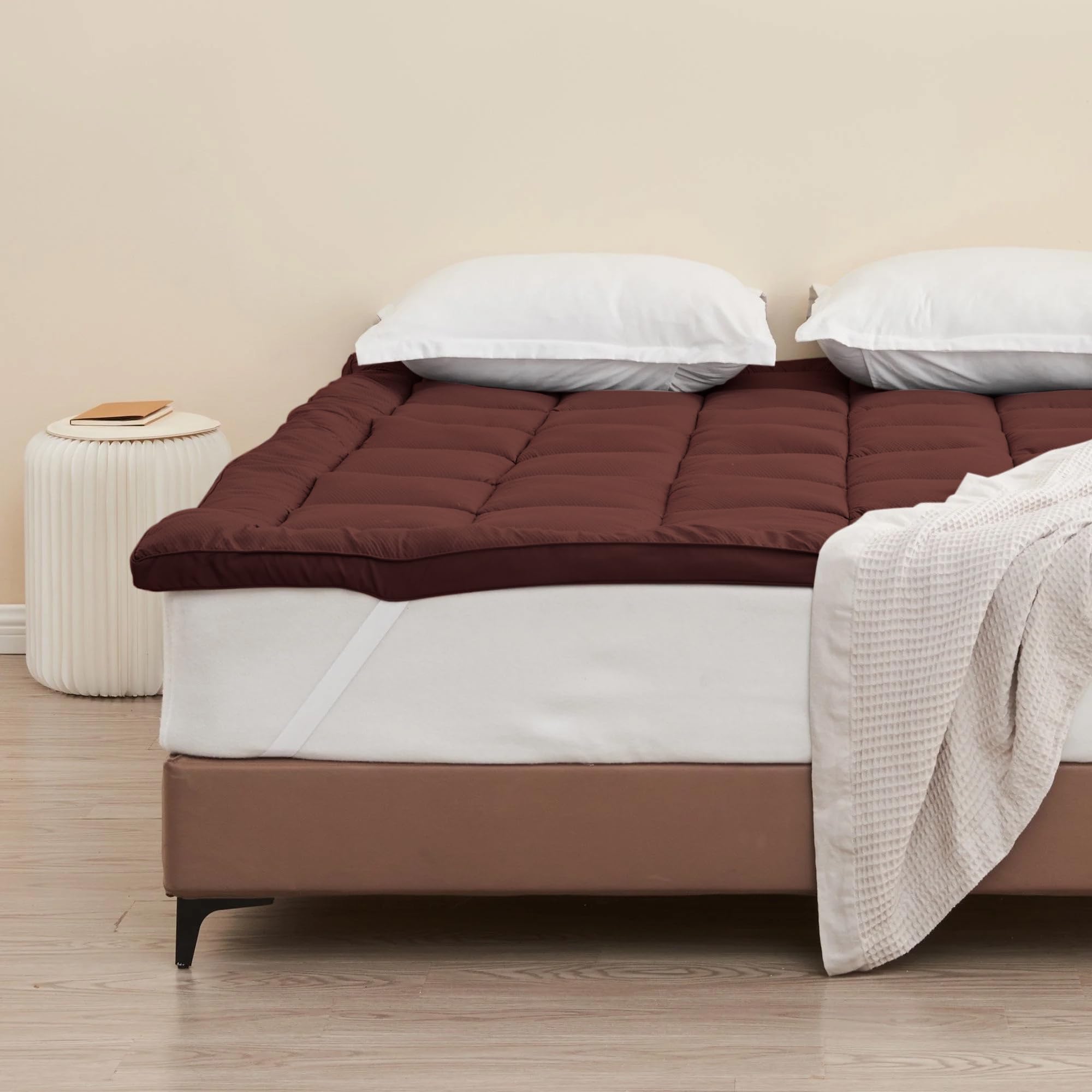AVI Super Soft 500 GSM Microfiber Mattress Topper for Double Bed Size 72x72 Inch | All Season Comfortable Sleep 2 Inch Thick Mattresses Padding Double Size -(Brown, 6x6 Feet, 4 Corners Elastic Band)