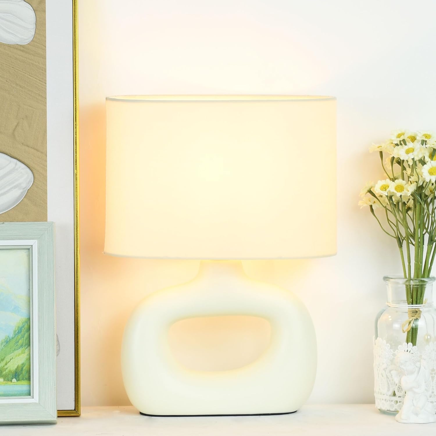 Lampwell LACIO Cream Small Table Lamp for Living Room as Bedside Table Lamp for Bedroom,Modern Ceramic Kids Night Table Lamp,8.66×4.53×H11.81IN,Bulb Excluded