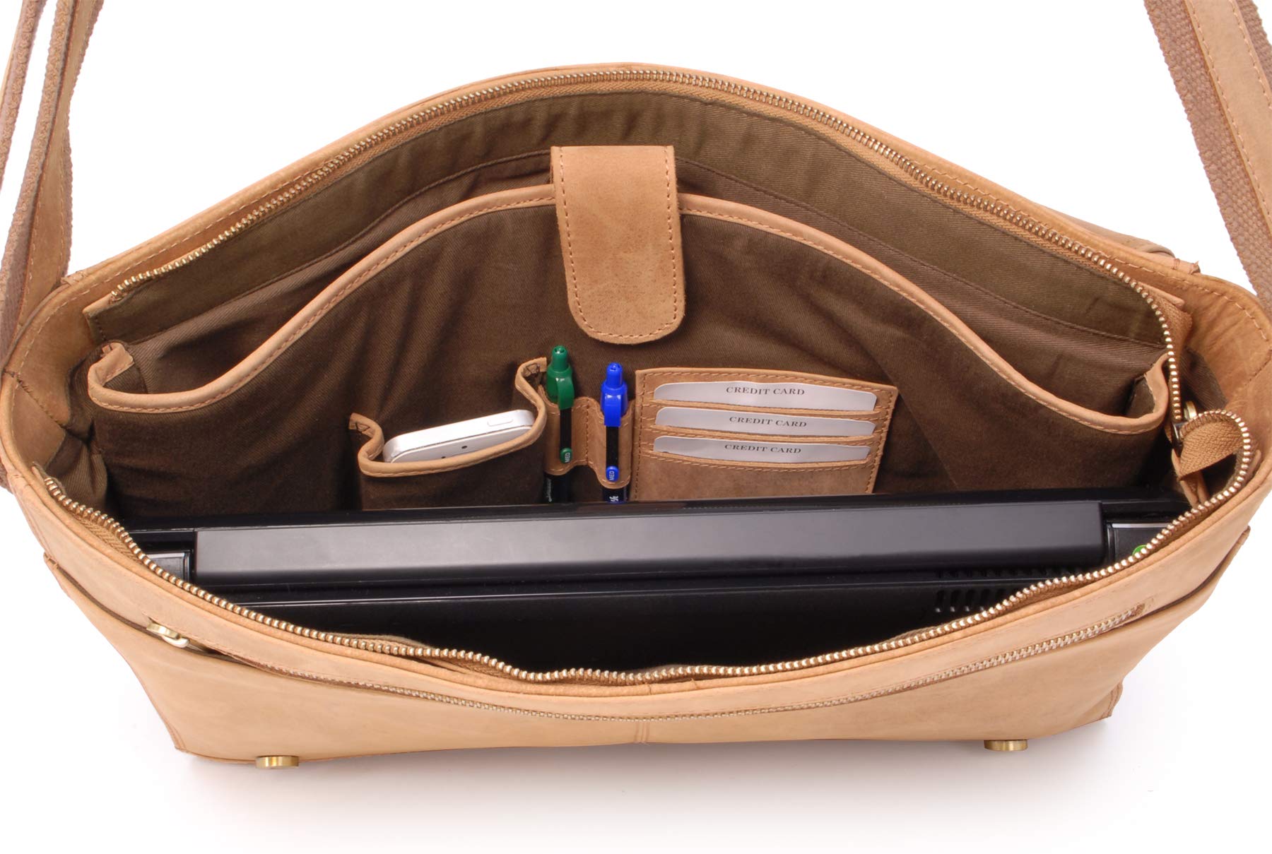 Bolso Mensajero Grande de Piel para Portátil 17'' - Bandolera de Trabajo para Hombre - Sección Laptop Acolchada - Chester