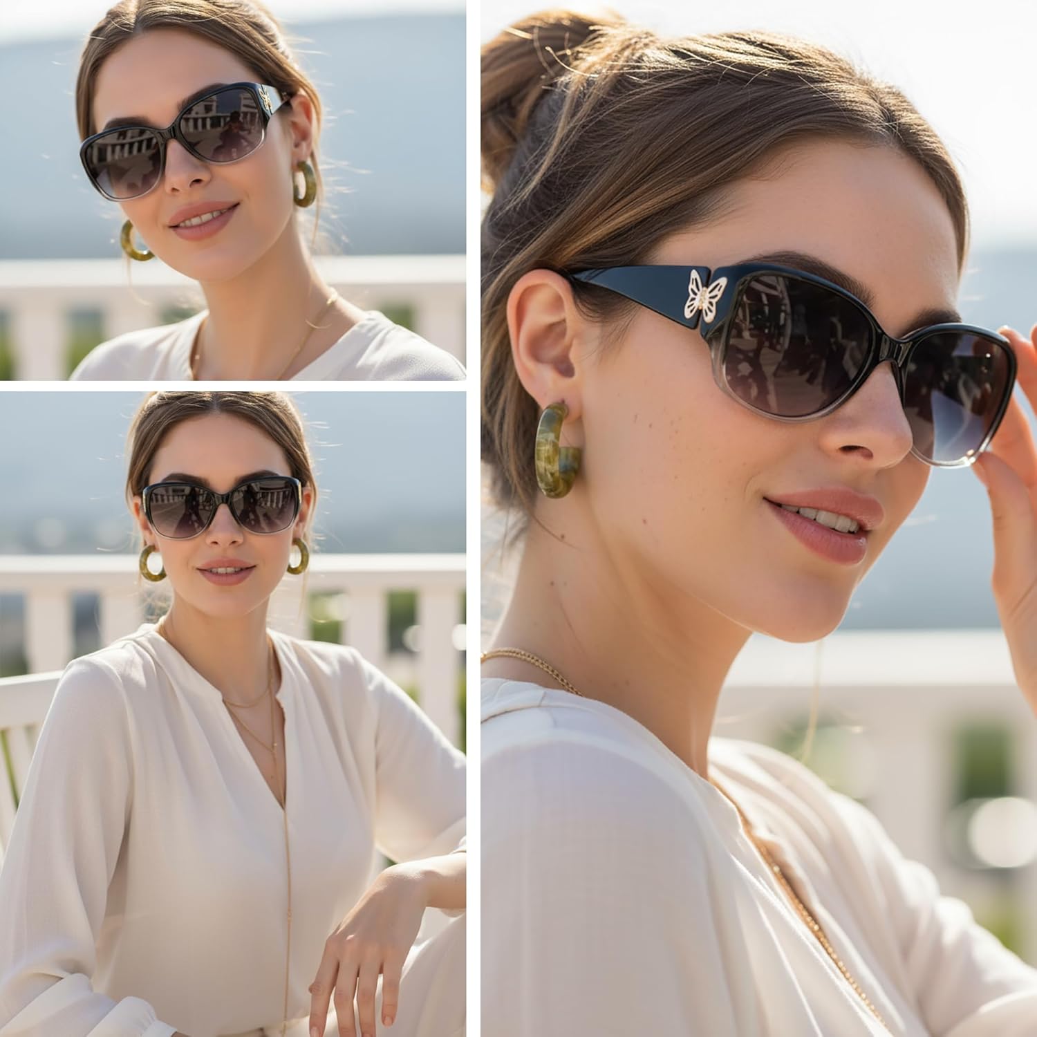 Myiaur Polarized Sunglasses for Women, Trendy Retro Shades with UV400 Protection Butterfly Decors (2 Pack) - Image 2