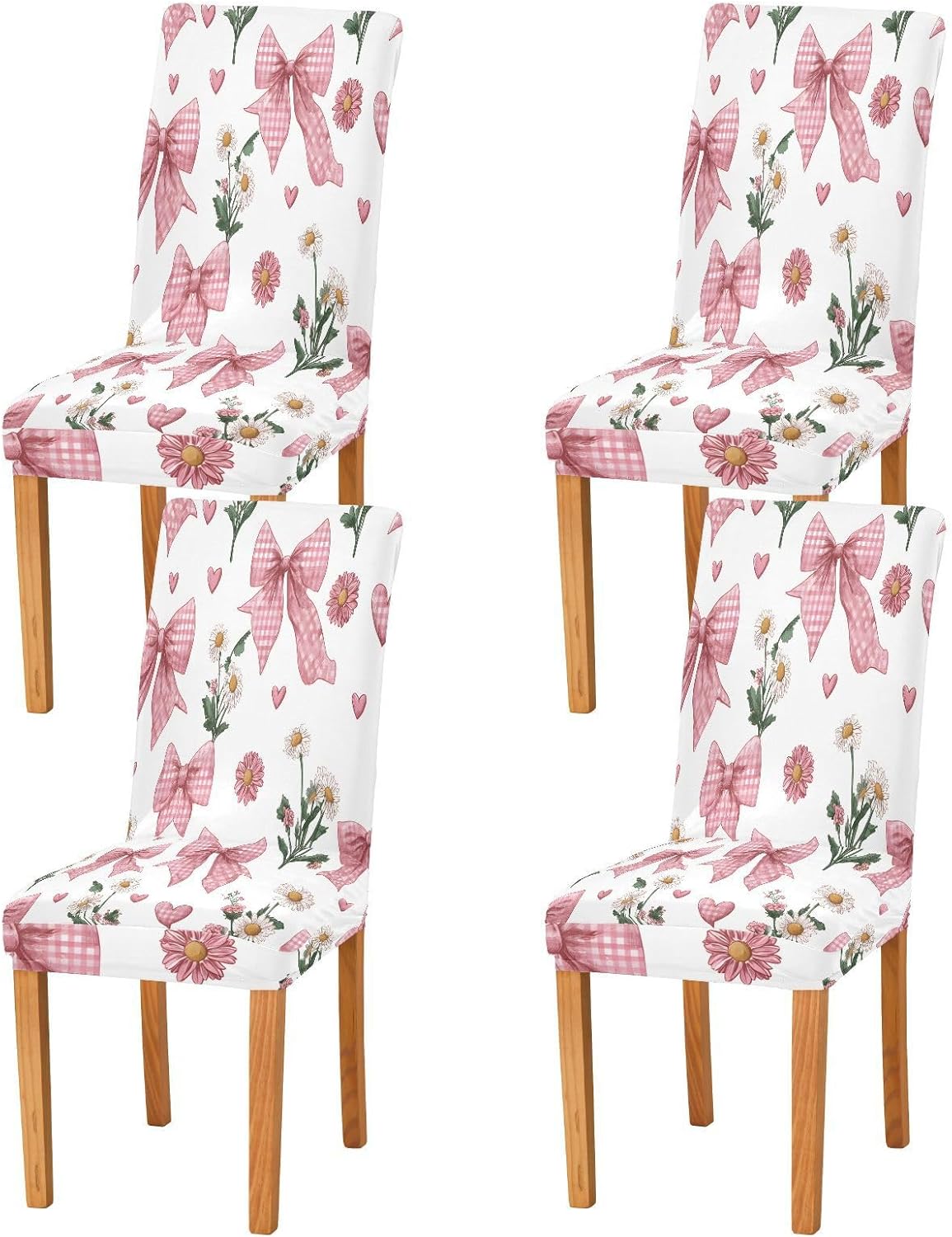 ALAZA Chair Covers for Dining Room, Bow Daisy Flower Pattern Stretch Chair Cover Sets Chair Protector Removable Washable for Ktichen Restaurant Hotel