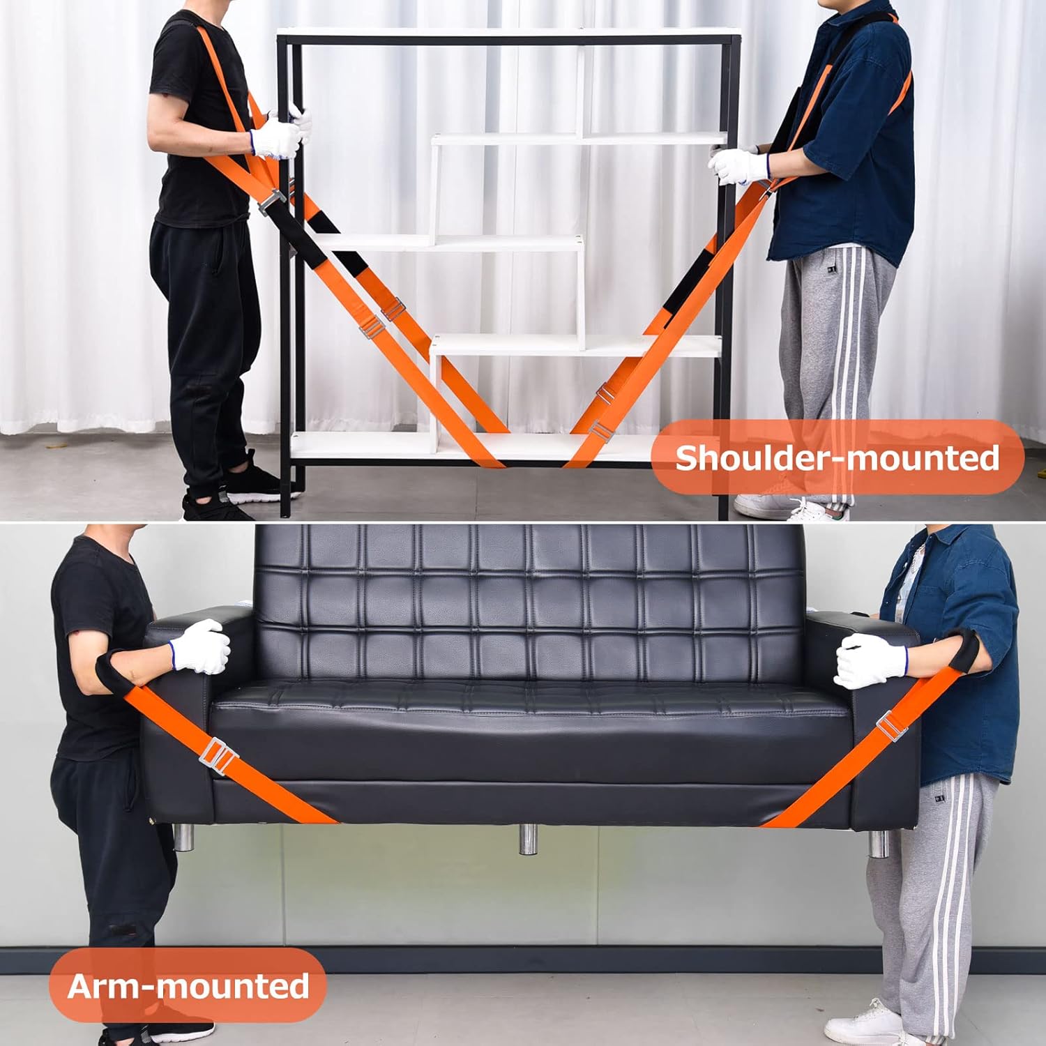 Moving Lifting Straps Kit, Adjustable Shoulder Securing Straps with Non-Slip Gloves for 2-Person and 1-Person Widen Handle Lifting Strap, Safely Easily Carry Furniture Appliances Mattresses Boxes