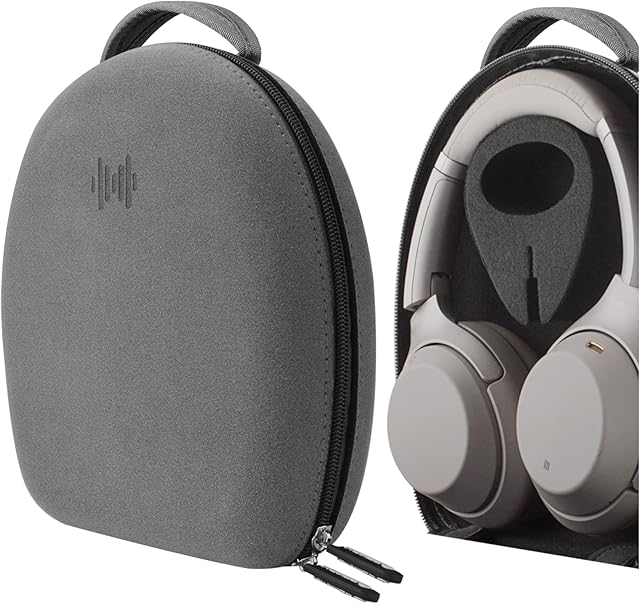 GEEKRIA Shield Case Compatible with Sony WH-CH710N, MDR-XB950BT, MDR-10R, WH-1000XM5, WH-1000XM4 Headphones, Replacement Protective Hard Shell Carrying Bag with Cable Storage (Microfiber Grey)