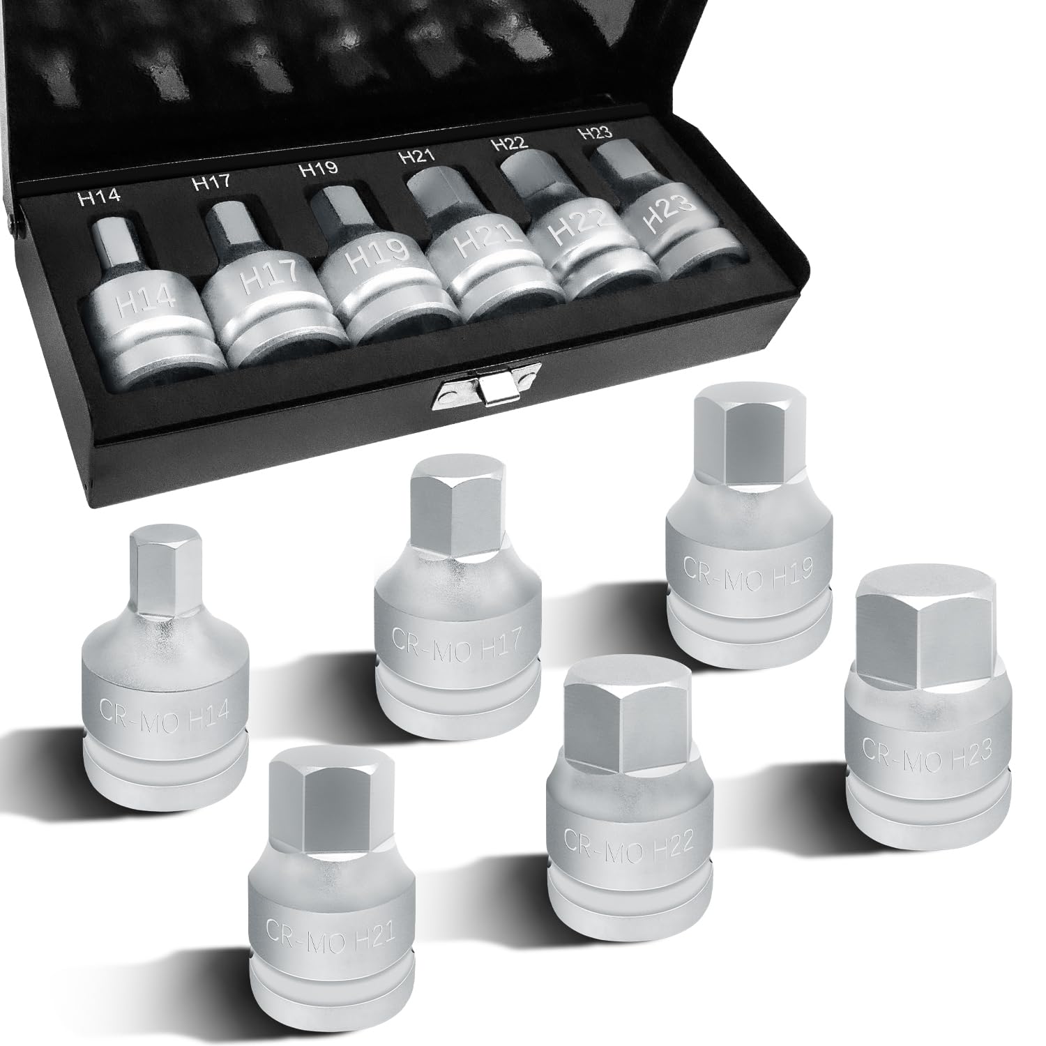 JEUCLEL 6PCS 3/4"Drive Hex Allen Bit Socket set, Cr-MO H14 H17 H19 H21 H22 H23 Drive Impact Hex Socket Kit, Hex Screwdriver Socket Adapter, Socket Remover Tool Hand Tool Repair Tool