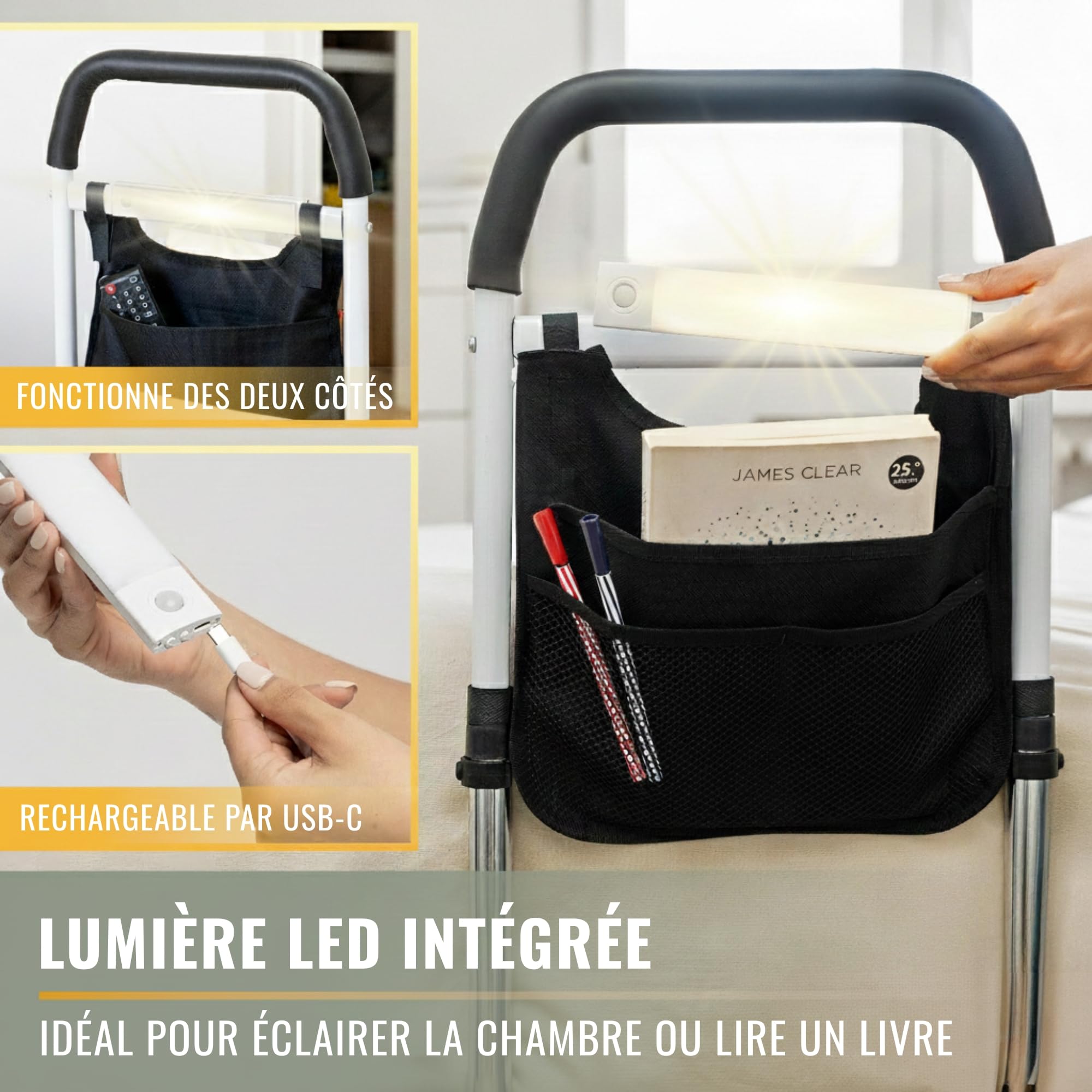 Arcanix Barrière de Lit Adulte – Barrière de Sécurité Lit Adulte, Barre de Lit pour Personne Âgée, Aide au Lever, Barrière Lit Anti-Chute pour Lit Médicalisé et Accessoires Personnes Âgées