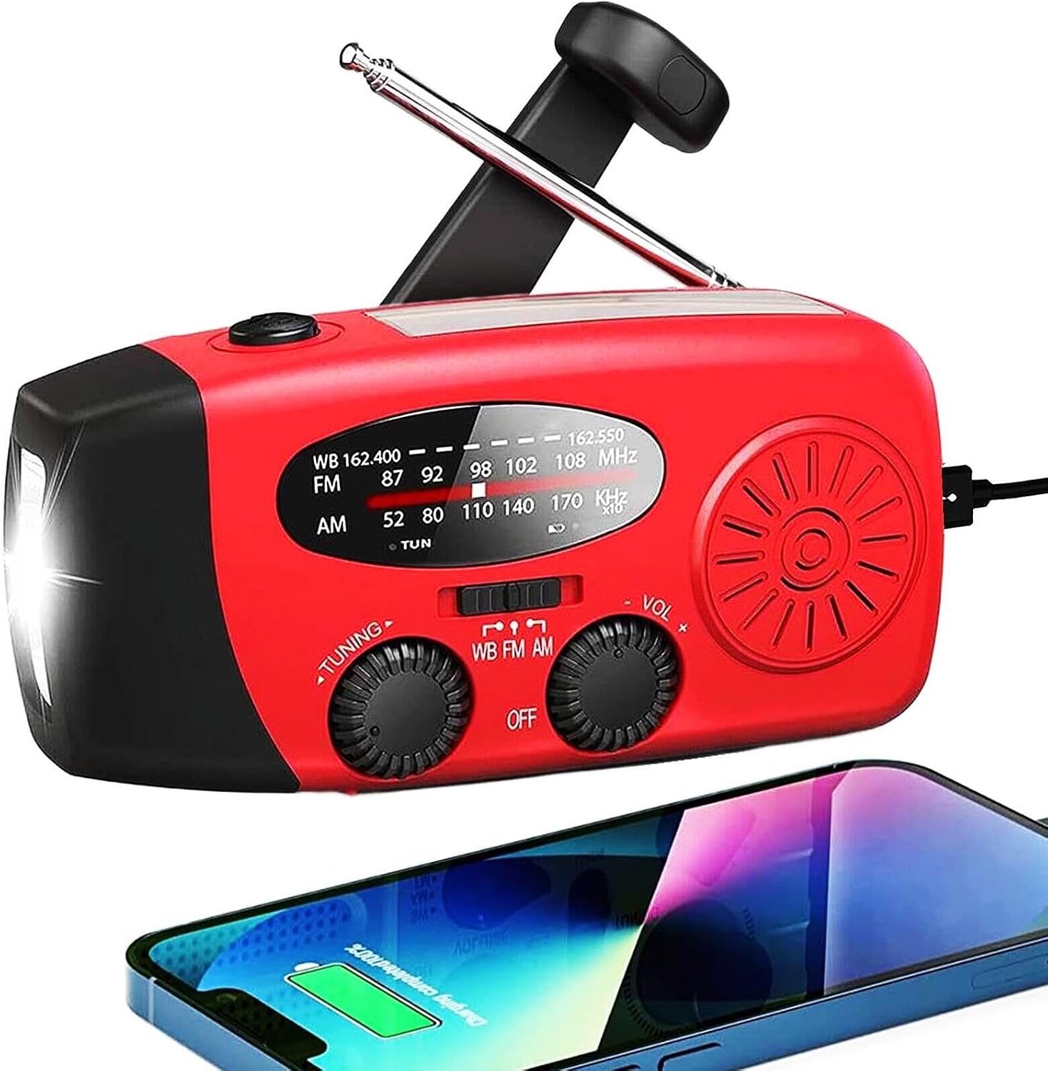 18500mWh/5000mAh Hand Crank Emergency Weather Radio, AM FM NOAA Solar Radio with Led Flashlight and Earphone Jack, Charger for Smartphone, Self Powered Radios with SOS Alarm